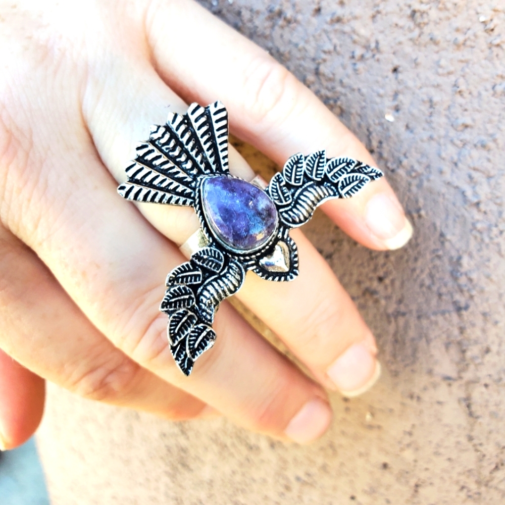 New Lepidolite 925 Silver Mystic Ring.